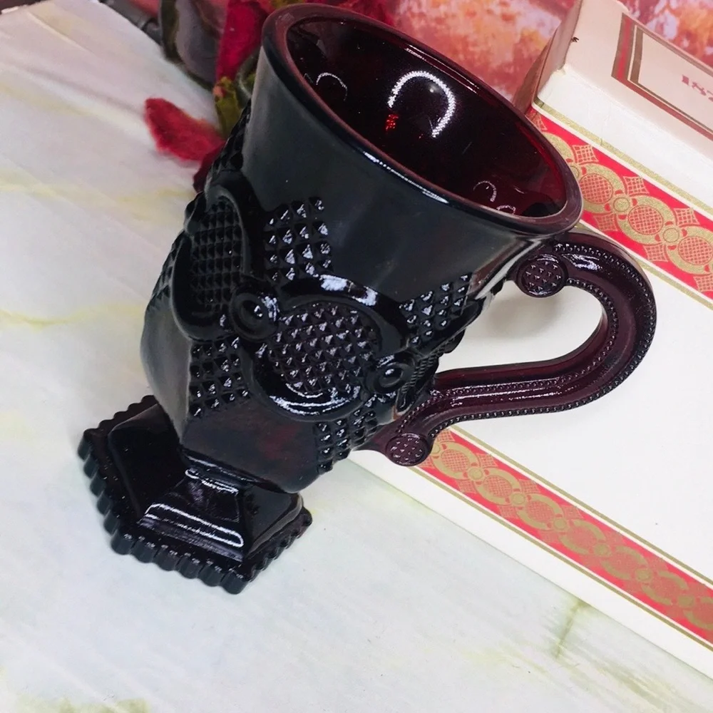 Vintage Avon 1876 Cape Cod Collection Ruby Red Glass Pedestal Mugs